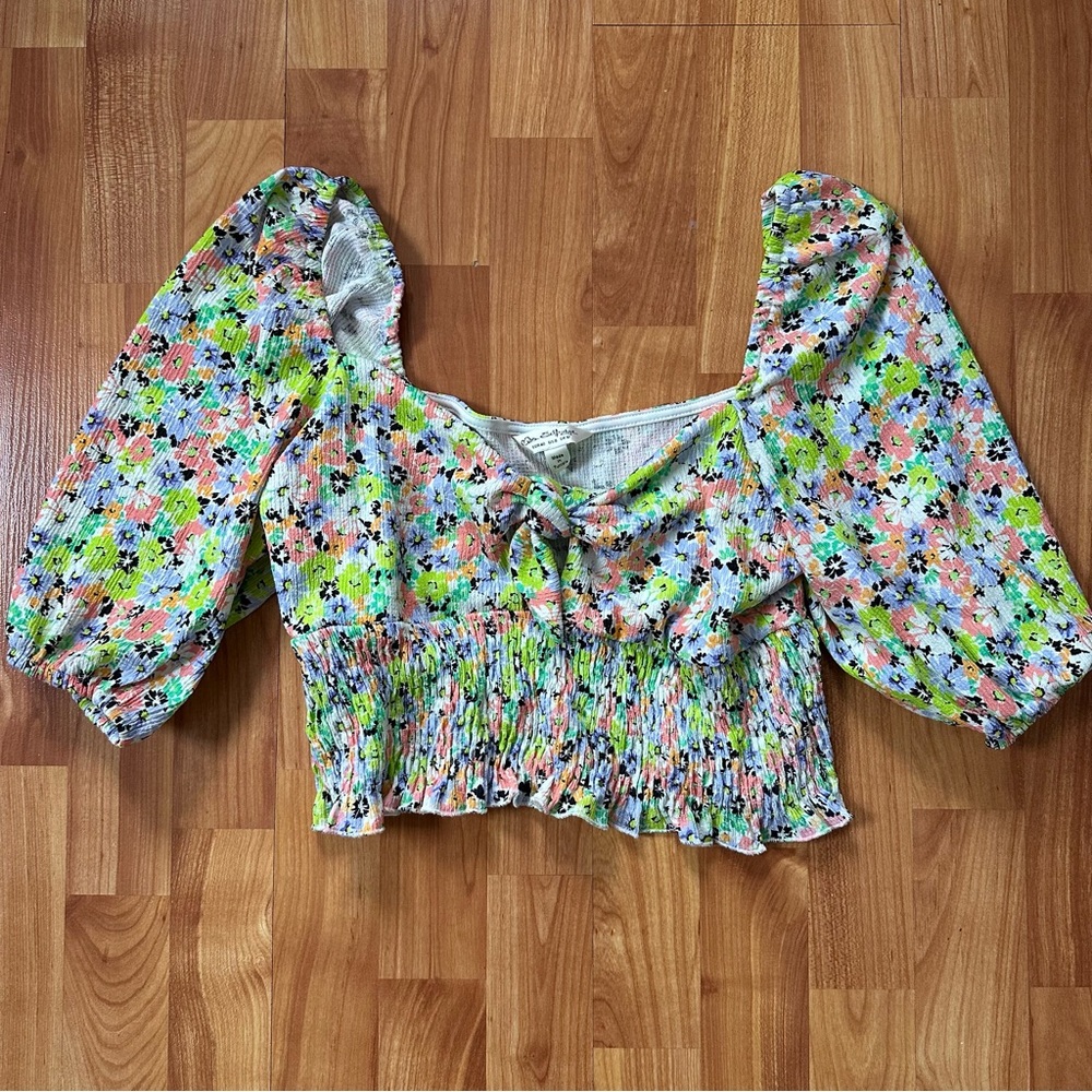 Floral Smocked Crop Top with Pastel Multi